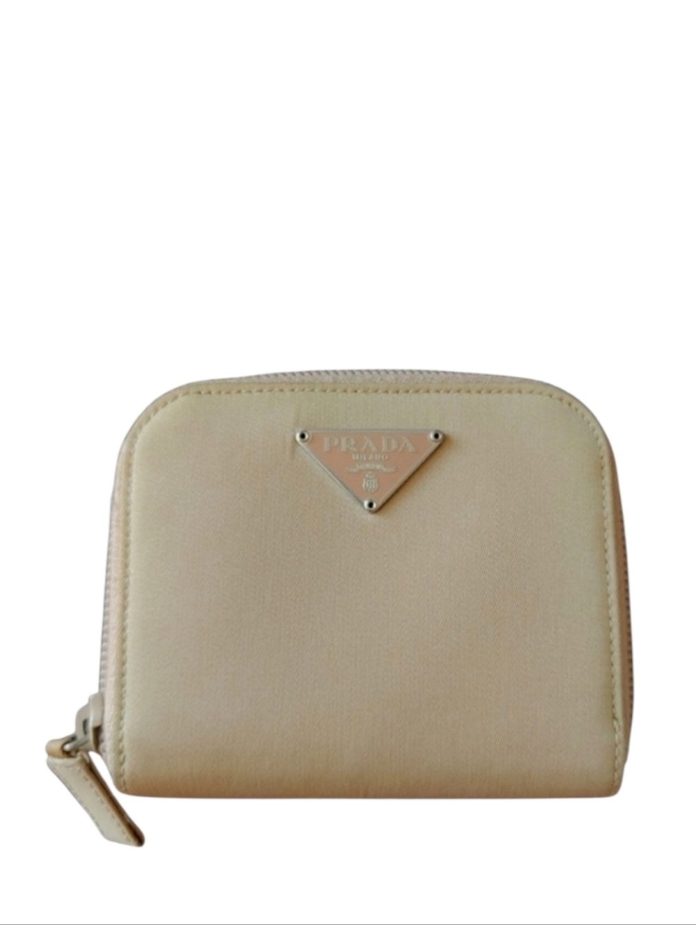 Prada Cream Nylon Compact Zip Wallet